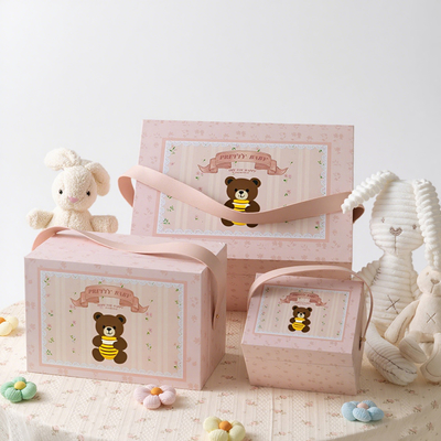 Grosir Custom Children Eco-Friendly Cardboard Handmade Packaging Gift Box Box Storage Toy Box dengan Handle