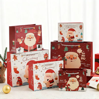 Ukuran Kustom Kantong Natal Kraft Cetak Kantong Hadiah Mewah dengan Pegangan Pita