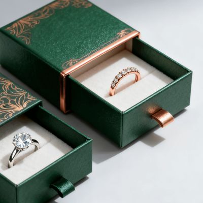 Vintage Luxury Custom Logo Ring Box Ivory Board dengan Sponge Velvet Lining Stamping Varnishing UV Coating Printing Handling