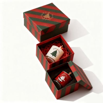 Grosir Pabrik Kustom Kotak Kertas Natal Karton Berwarna-warni Tutup dan Alas Kotak Lilin dengan Stamping