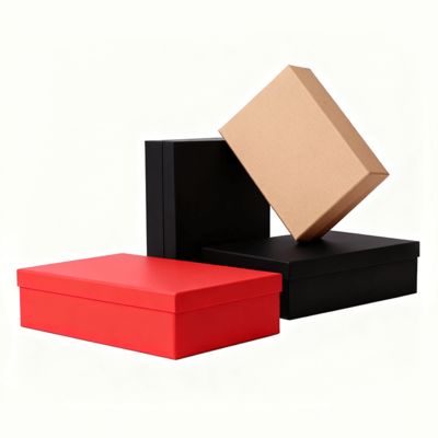 Set Kotak Hadiah Kemasan Datar dengan Tutup Oranye Mewah Kustom dengan Fitur Kantong Kertas Laminasi Matt Embossing Cetak Foil Emas