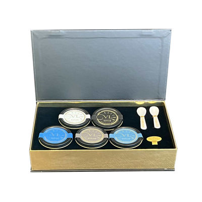 Kemasan Emas Kaviar Hitam Merah Tin Jar Gift Set dengan Kemasan Kardus dan Sleeve