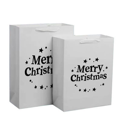 Kantong Tote Kertas Kraft Daur Ulang Hot Foil / UV / Varnish Kantong Pembungkus Hadiah Natal